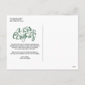 緑の書道モダン写真メリークリスマス シーズンポストカード (裏面)