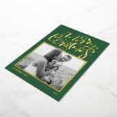 緑の書道モダン写真メリークリスマス 箔シーズンカード (回転した状態)