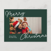 緑の書道楽しいクリスマスのモダン写真 シーズンポストカード (正面)