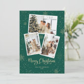 緑の書道雪の写真メリークリスマスカード シーズンカード (スタンド正面)