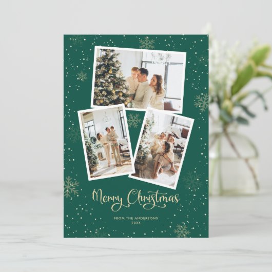 緑の書道雪の写真メリークリスマスカード シーズンカード (スタンド正面)