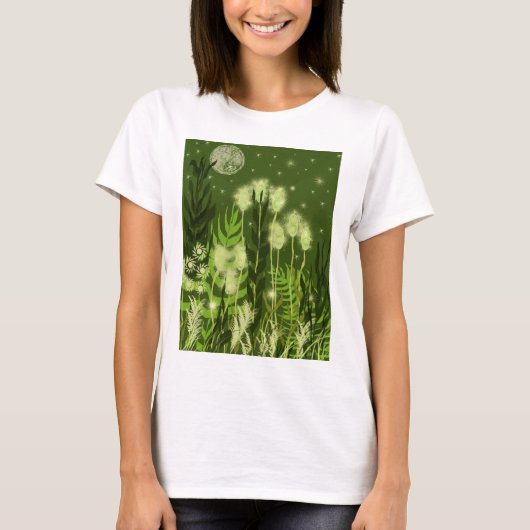 緑の月のファンタジー Tシャツ (正面)