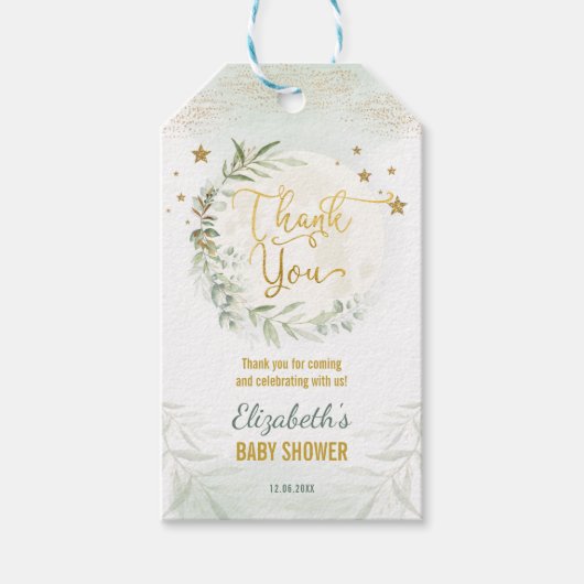 緑の月の輝く小さな星のシャワーの好意 ギフトタグ (正面)