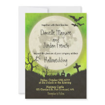 緑の月付きハロウィン結婚式招待状