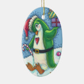 緑の服を着た可愛いクリスマスペンギン,休日 セラミックオーナメント (右)