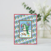 緑の服を着た可愛いクリスマスペンギン，休日 ポストカード (スタンド正面)