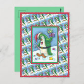 緑の服を着た可愛いクリスマスペンギン，休日 ポストカード (正面/裏面)