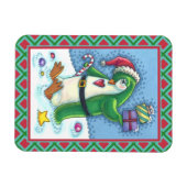 緑の服を着た可愛いクリスマスペンギン,休日 マグネット (横)