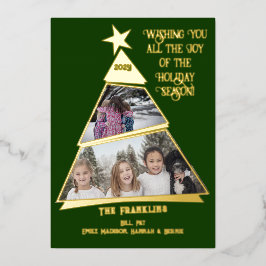 緑の木が傾いた楽しいモダンな写真 箔シーズンカード