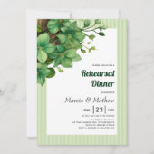 緑の木とストライプの結婚リハーサルの夕食 招待状 (正面)