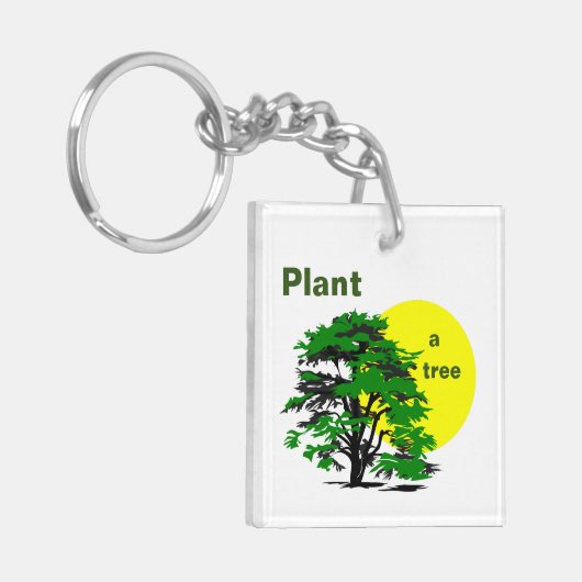 緑の木と黄色の太陽、木を植える キーホルダー (正面左)