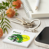 緑の木と黄色の太陽、木を植える キーホルダー (正面右)