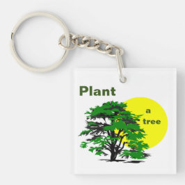 緑の木と黄色の太陽、木を植える キーホルダー