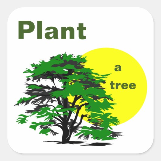 緑の木と黄色の太陽、木を植える スクエアシール (正面)