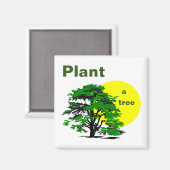 緑の木と黄色の太陽、木を植える マグネット (正面/裏面)