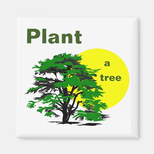 緑の木と黄色の太陽、木を植える マグネット (正面)