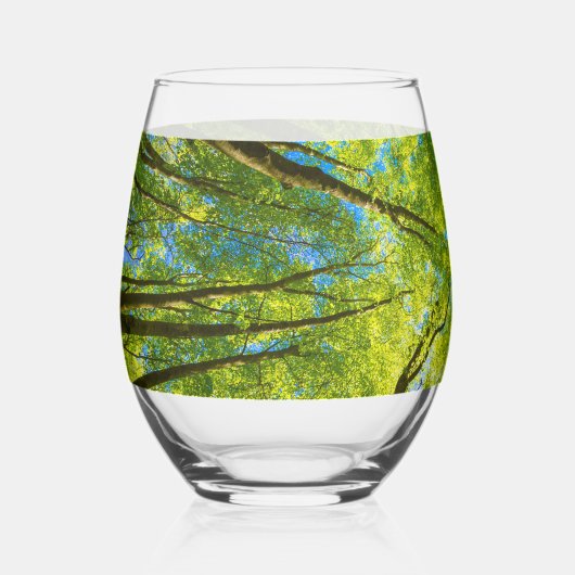 緑の木のを見上げ葉る ステムなしワイングラス (正面)