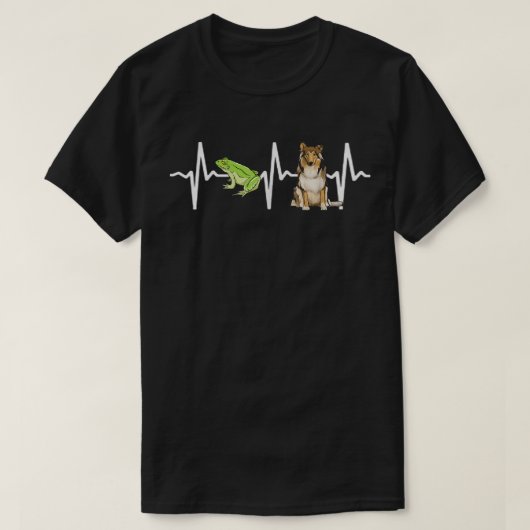 緑の木のカエルが衝突、心拍犬好き Tシャツ (デザイン正面)