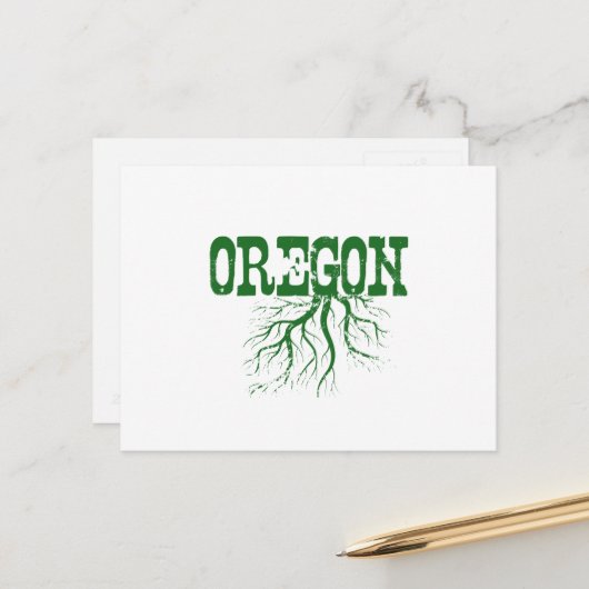 緑の木のルーツワードアートが根付いたオレゴン ポストカード (正面/裏面インサイチュ)