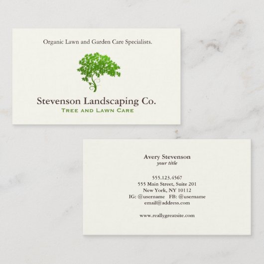緑の木のロゴ芝生のランドスケープ気にデザイナー 名刺 (正面/裏面)