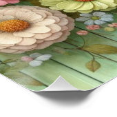 緑の木の上に水色のモノグラムのパステル花 ポスター (コーナー)