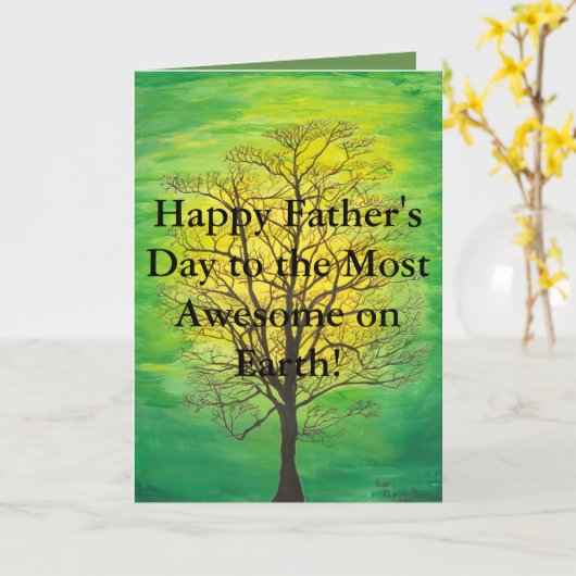緑の木の幸せな父の日ほとんどの素晴らしい父 カード (黄色い花)