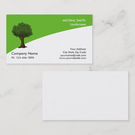 緑の木の庭の芝生の心配および景色 名刺 (正面/裏面)