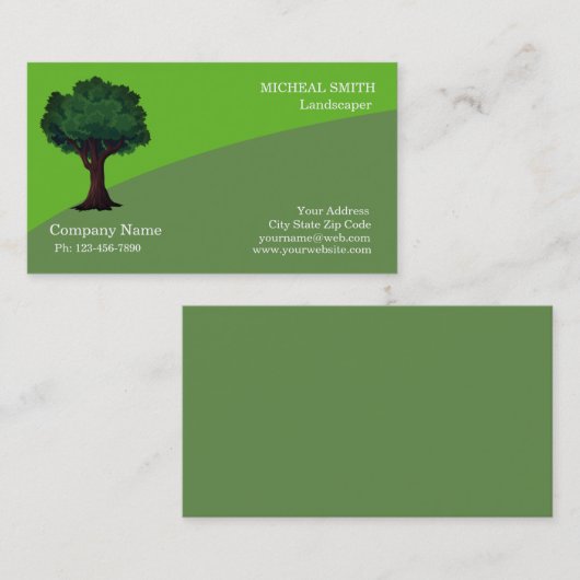 緑の木の庭の芝生の心配および景色 名刺 (正面/裏面)