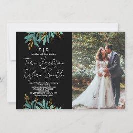 緑の木の結婚式招待状と写真 招待状