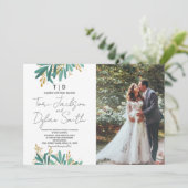 緑の木の結婚式招待状と写真 招待状 (スタンド正面)