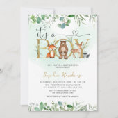 緑の木の葉の子の動物ベビーシャワー 招待状 (正面)