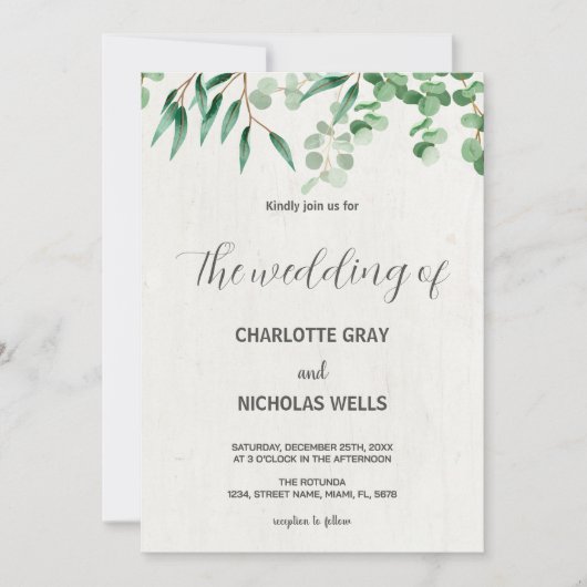 緑の木の葉結婚式招待状 招待状 (正面)