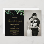 緑の木の離れ結婚式招待状と写真 招待状 (正面/裏面)