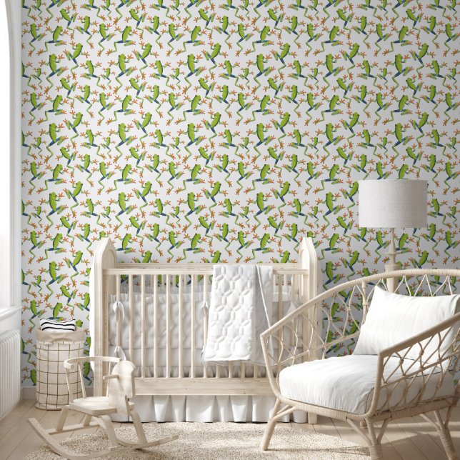 緑の木カエル柄のデザイン 壁紙 (キッズ)