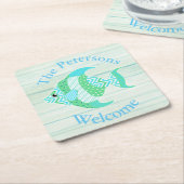 緑の木製の一見の魚のカスタムの紙のコースター スクエアペーパーコースター (アングル)