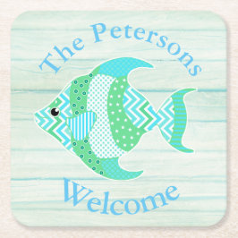 緑の木製の一見の魚のカスタムの紙のコースター スクエアペーパーコースター