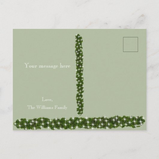 緑の松の光の写真パーソナライズされた シーズンポストカード (裏面)