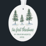 緑の松の初めてのクリスマスの祖父母の写真 オーナメント<br><div class="desc">書モダン字、松、緑の祖父母の初めてのクリスマス、写エレガント真戻り</div>