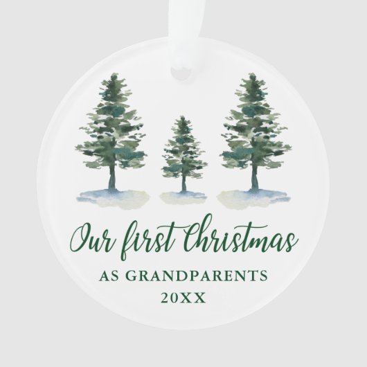 緑の松の初めてのクリスマスの祖父母の写真 オーナメント (正面)
