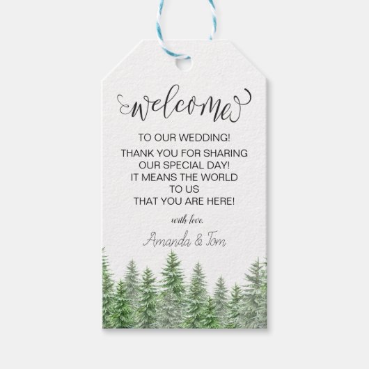 緑の松の書道結婚の歓迎 ギフトタグ (正面)