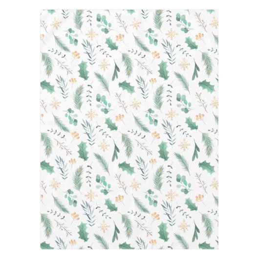 緑の松の木のクリスマスの水彩画のテーブルクロス テーブルクロス (正面)