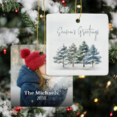 緑の松の木の写真パーソナライズされた セラミックオーナメント