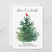 緑の松の木 赤いカーディナル 地球の平和 オーダーメイド シーズンカード (正面)