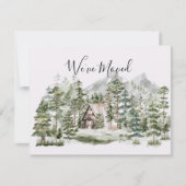 緑の松の森の中の水の色キャビン私たちは移動 カード (正面)