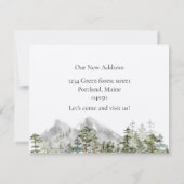 緑の松の森の中の水の色キャビン私たちは移動 カード (裏面)