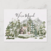 緑の松の森の中の水の色キャビン私たちは移動 ポストカード (正面)