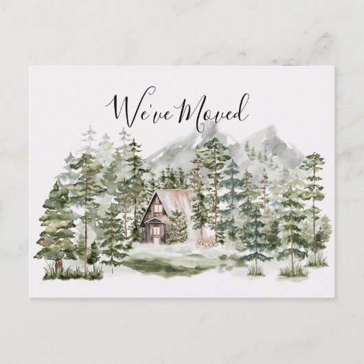 緑の松の森の中の水の色キャビン私たちは移動 ポストカード (正面)