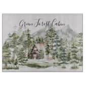 緑の松の森の森の森の中の水彩小屋 カッティングボード (正面)