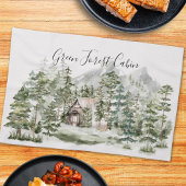 緑の松の森の森の森の中の水彩小屋 キッチンタオル