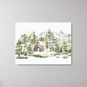 緑の松の森の森の森の中の水彩小屋 キャンバスプリント (正面)